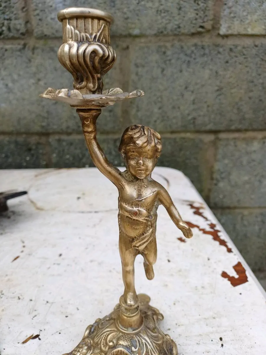 1950/60s Brass Cherub Candlesticks - Image 3