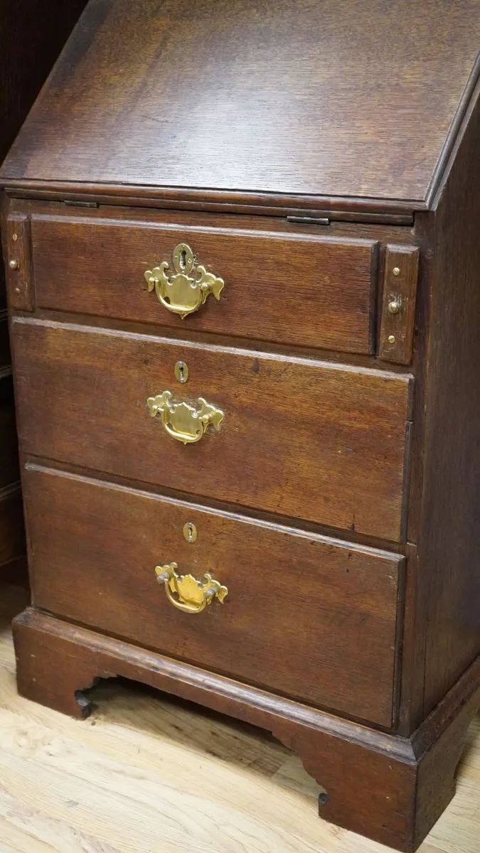 Victorian Solid Oak Drop-Front Bureau Writing Desk - Image 4