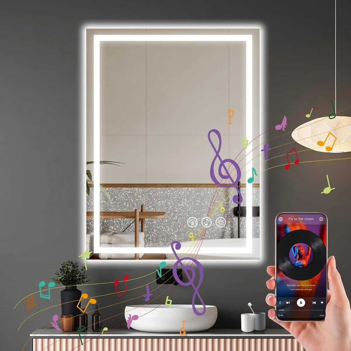 Bluetooth LED Bathroom Wall Mirror with Lights - - Image 1