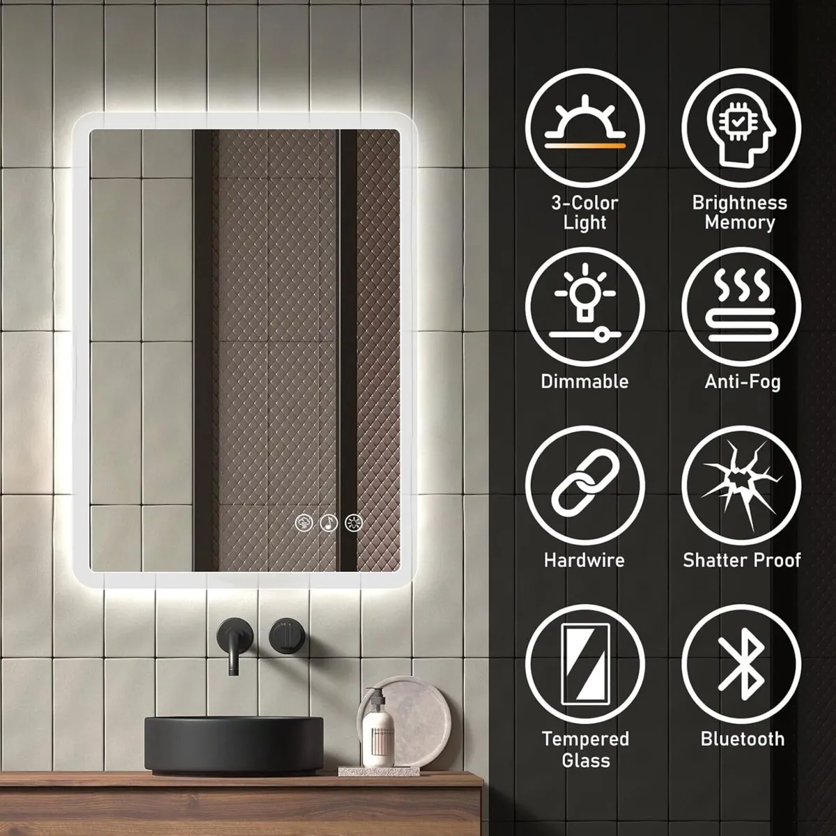 Bluetooth LED Bathroom Mirror with Lights - Image 3