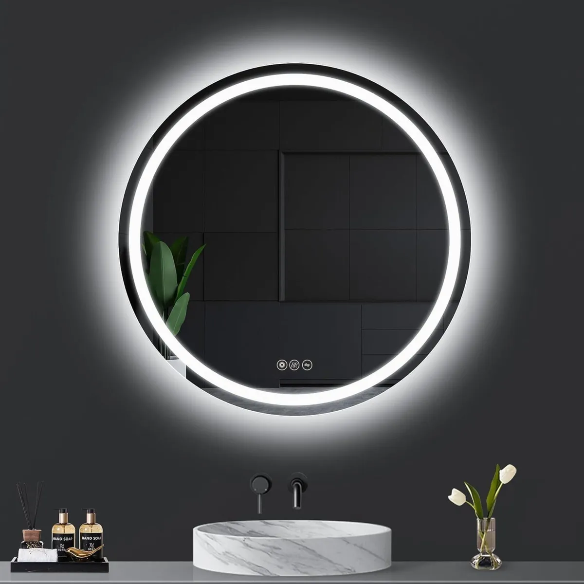 600mm Round Bathroom LED Mirror Illuminated - Image 1