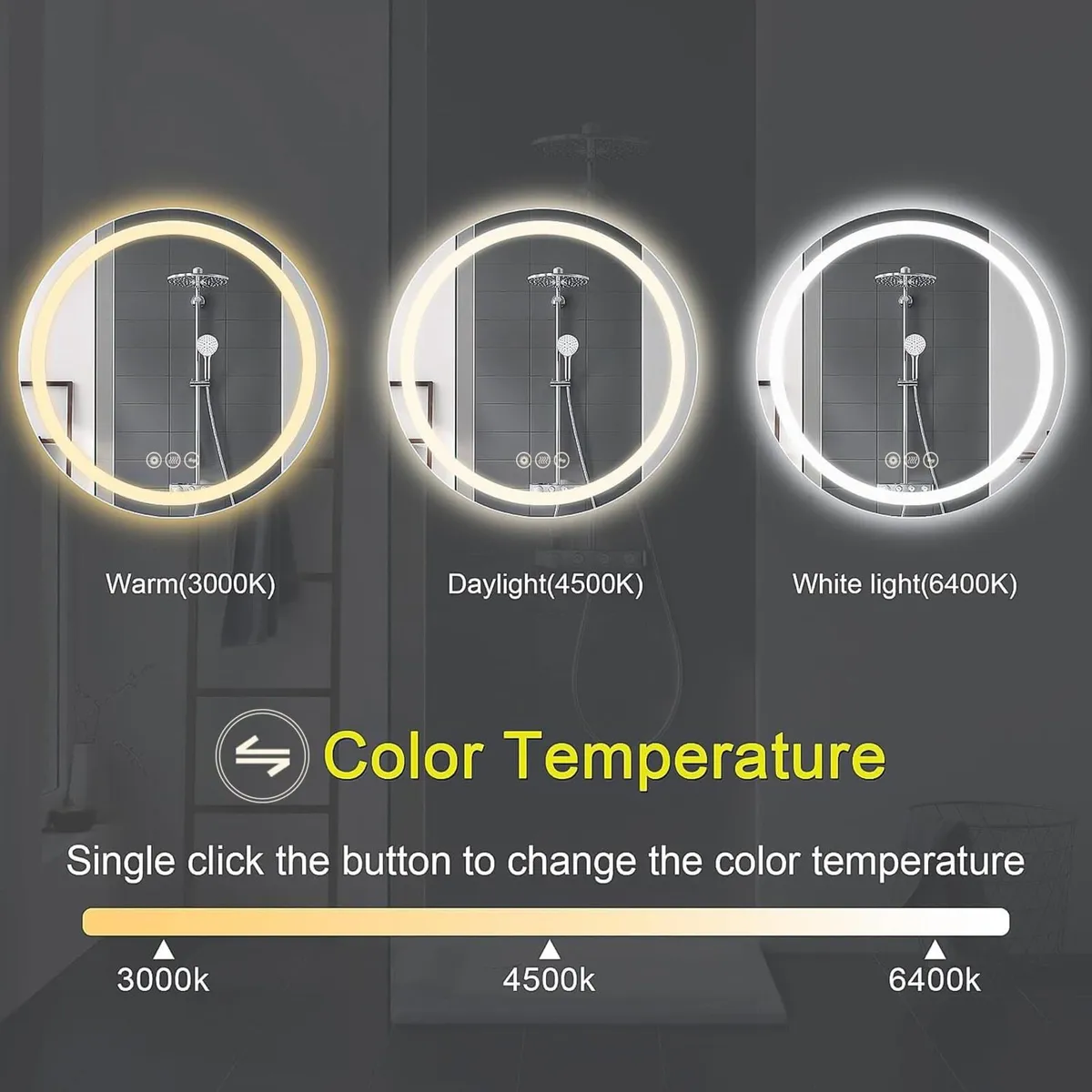 600mm Round Bathroom LED Mirror Illuminated - Image 4