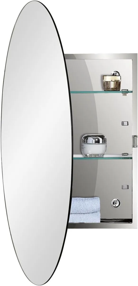 Bathroom Mirror Cabinet with Oval Mirrored Door - Image 1