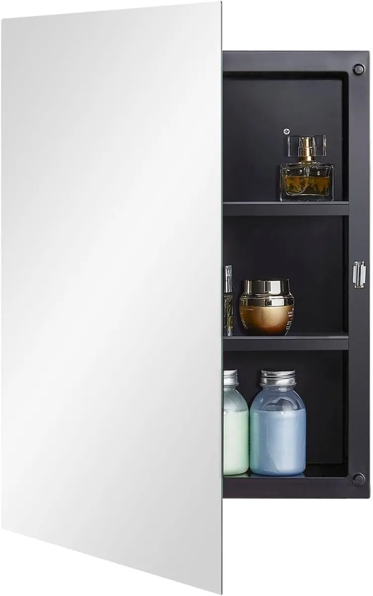 Black Plastic Mirror Cabinet with Polished Edge - Image 1