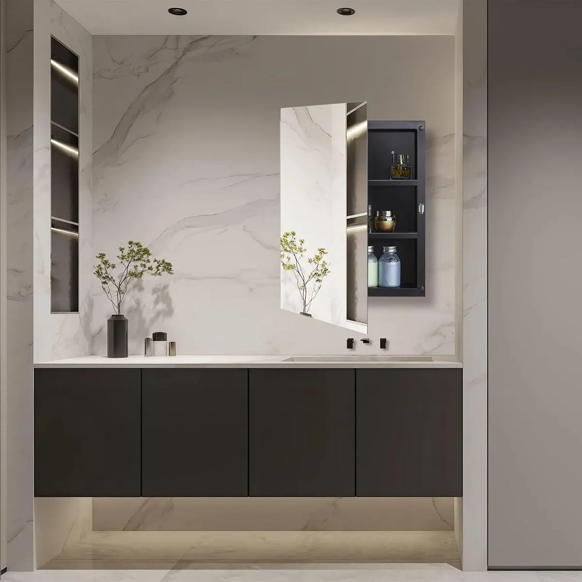 Black Plastic Mirror Cabinet with Polished Edge - Image 2