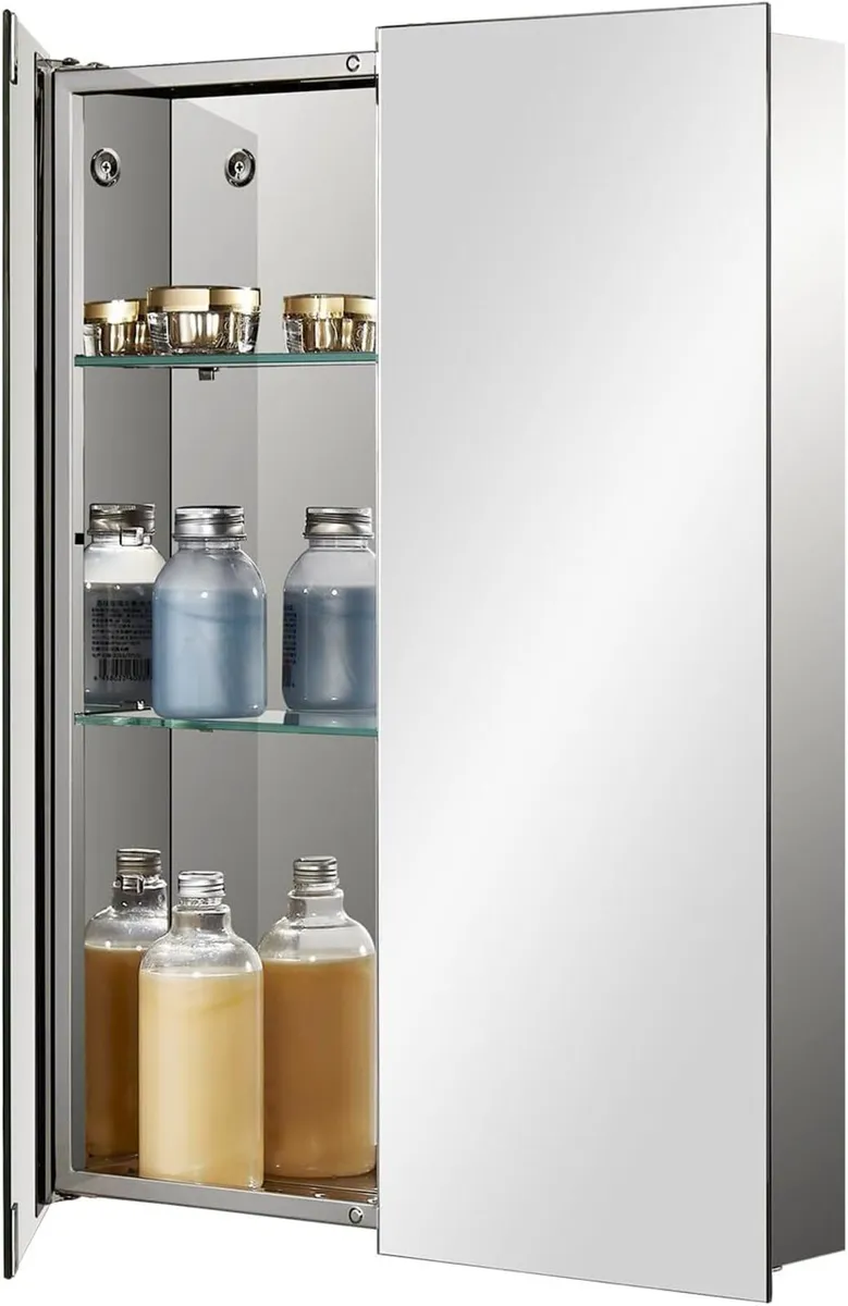 Stainless Steel Bathroom Mirror Cabinet with - Image 1