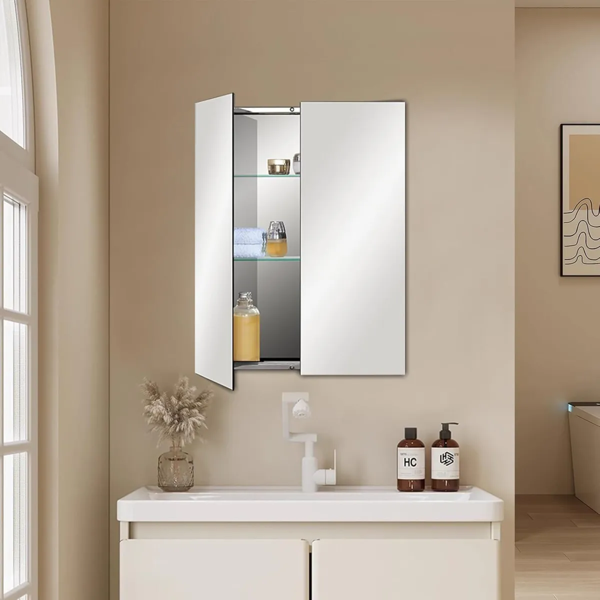 Stainless Steel Bathroom Mirror Cabinet with - Image 2