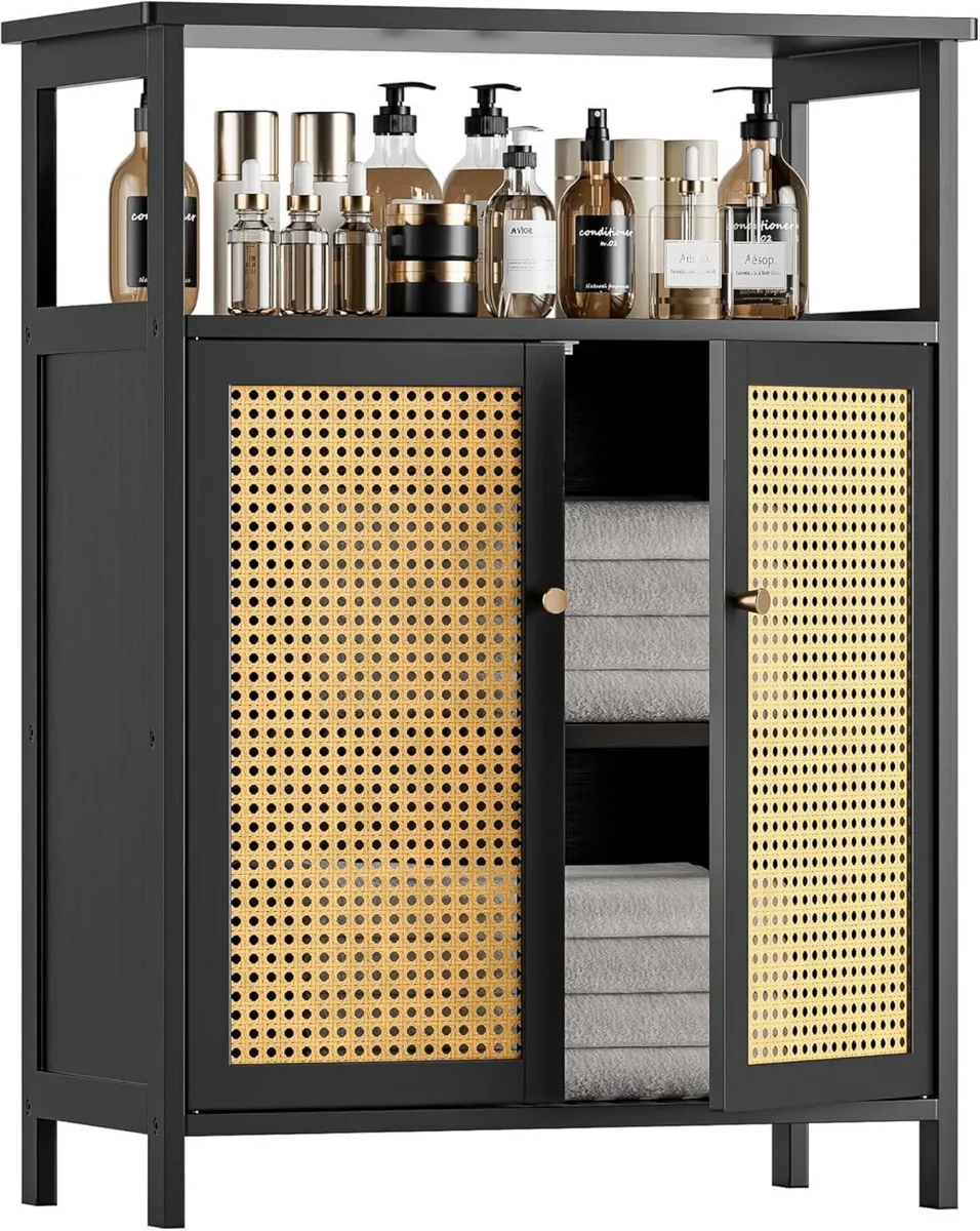 Bamboo Floor Cabinet Bathroom Storage with 2 - Image 1