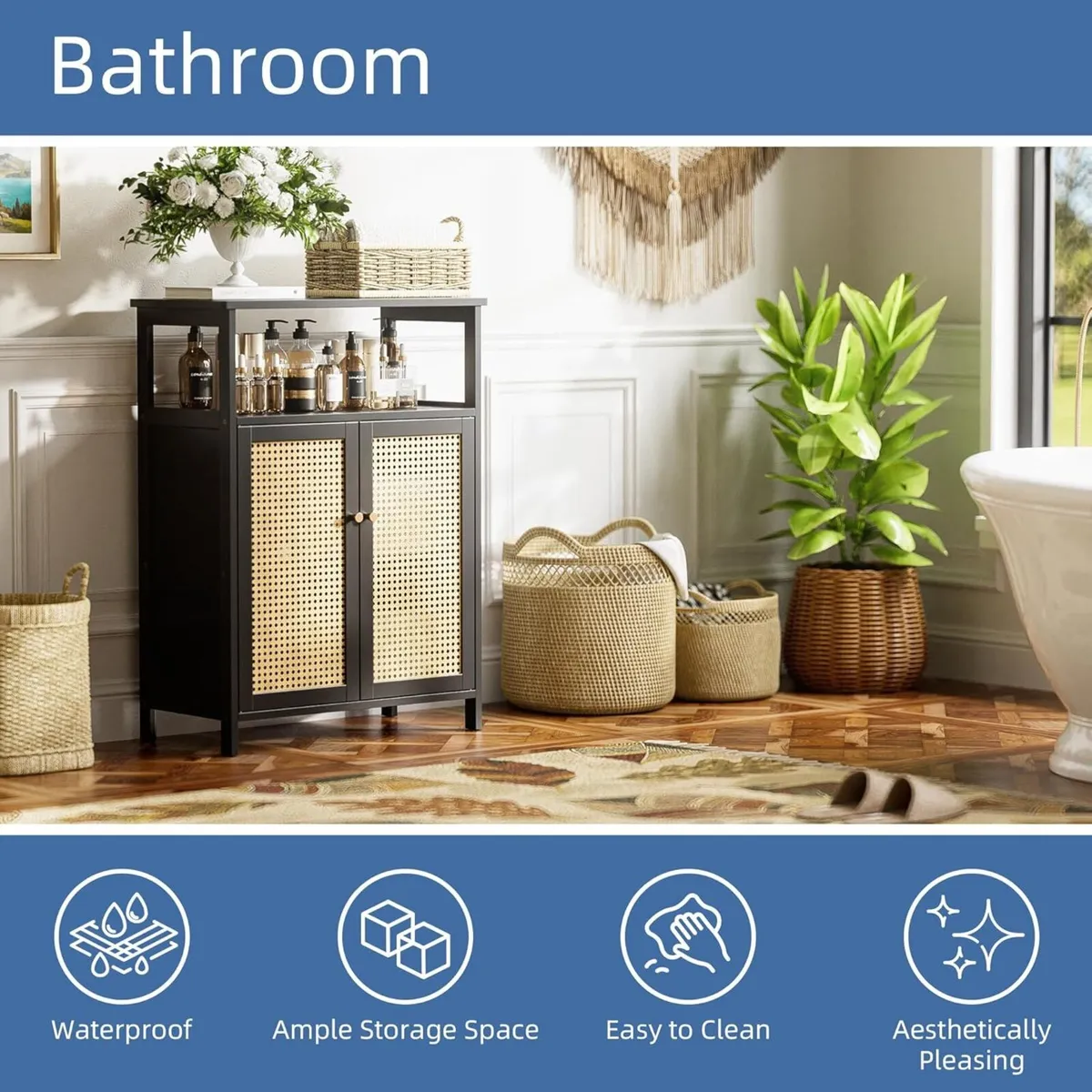 Bamboo Floor Cabinet Bathroom Storage with 2 - Image 4