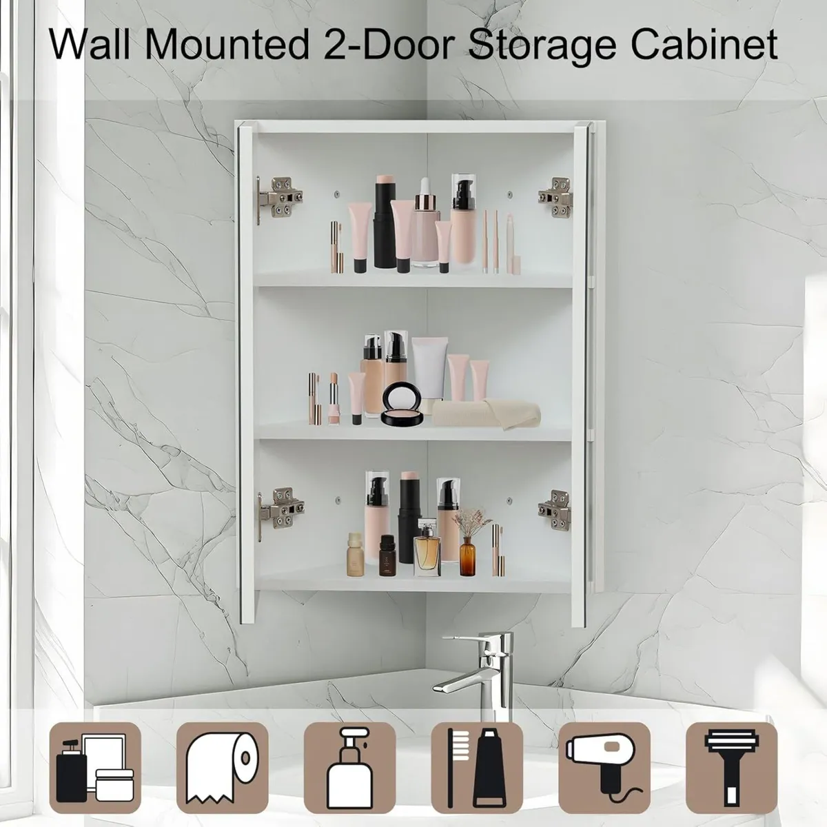 45x60cm Corner Bathroom Cabinets with Mirror - Image 4