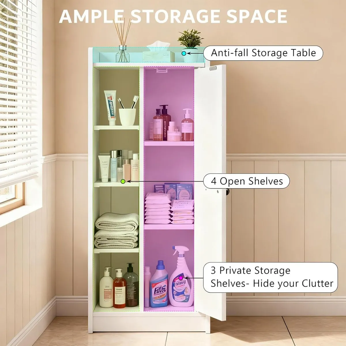 Bathroom Storage Cabinet Slim Unit with 4 Open - Image 4