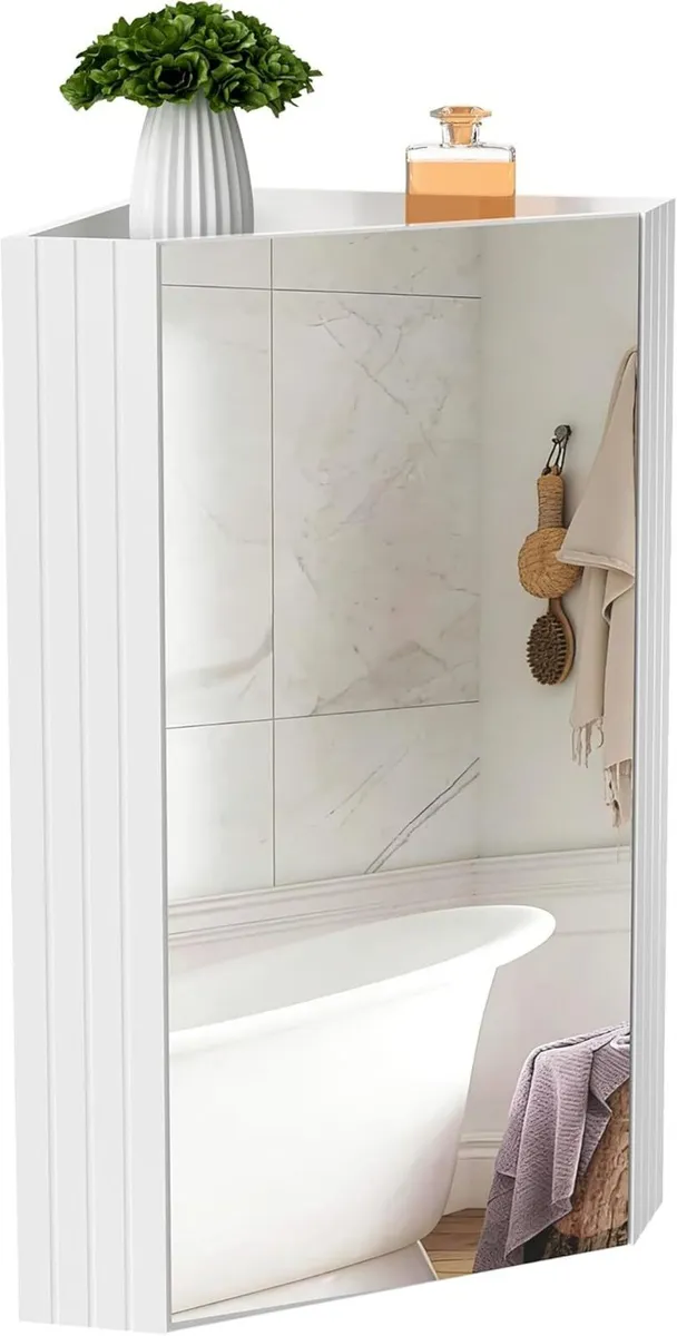 Corner Bathroom Mirror Cabinet with HD Wall - Image 1