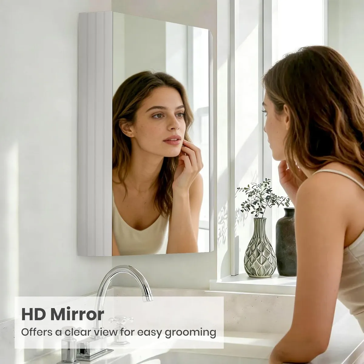 Corner Bathroom Mirror Cabinet with HD Wall - Image 2