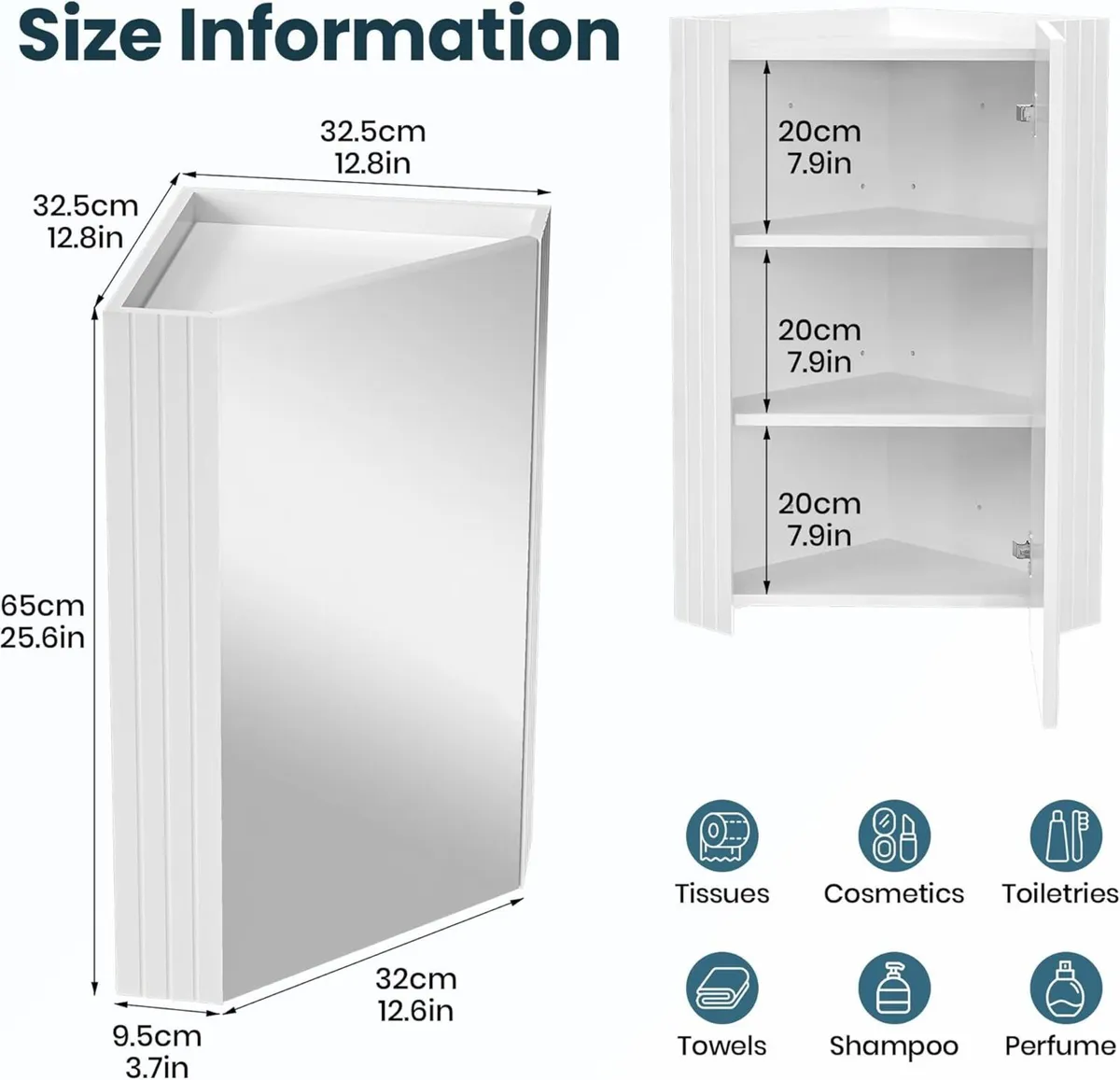 Corner Bathroom Mirror Cabinet with HD Wall - Image 3
