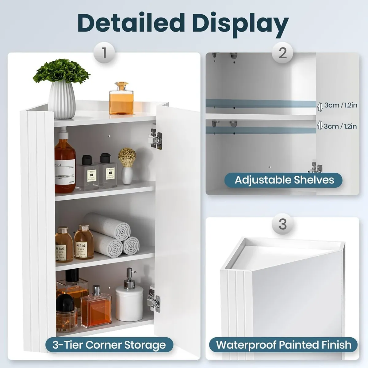 Corner Bathroom Mirror Cabinet with HD Wall - Image 4