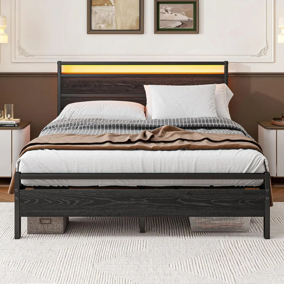 King Size Bed Frame with Headboard LED Lights - Image 1