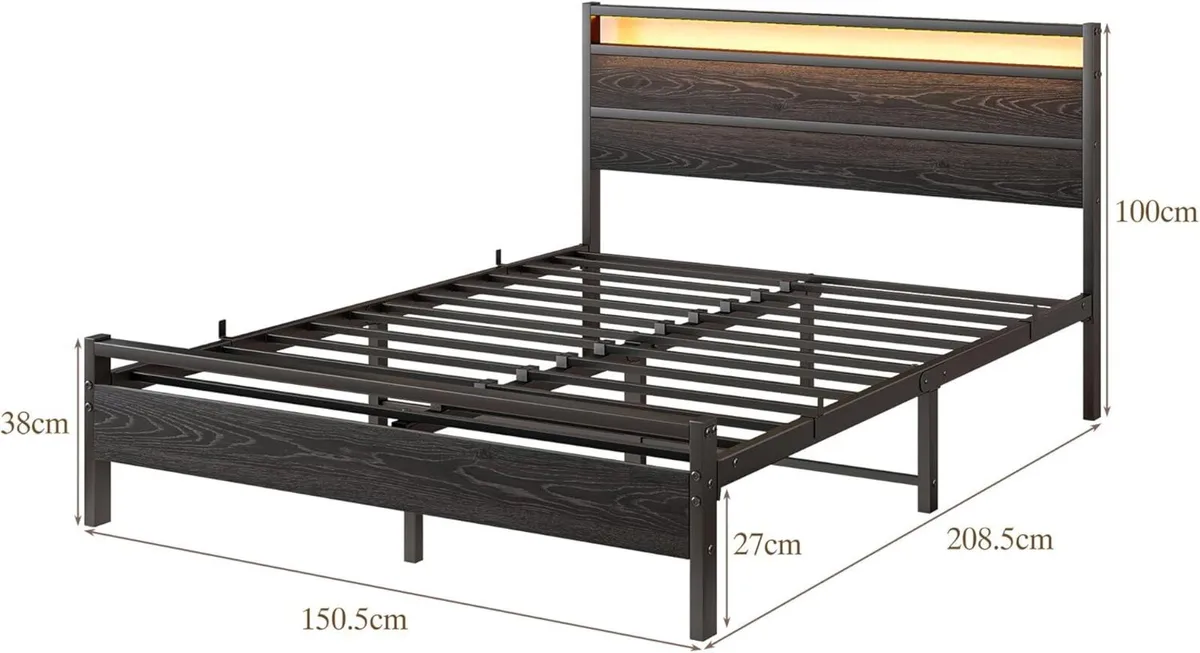 King Size Bed Frame with Headboard LED Lights - Image 2