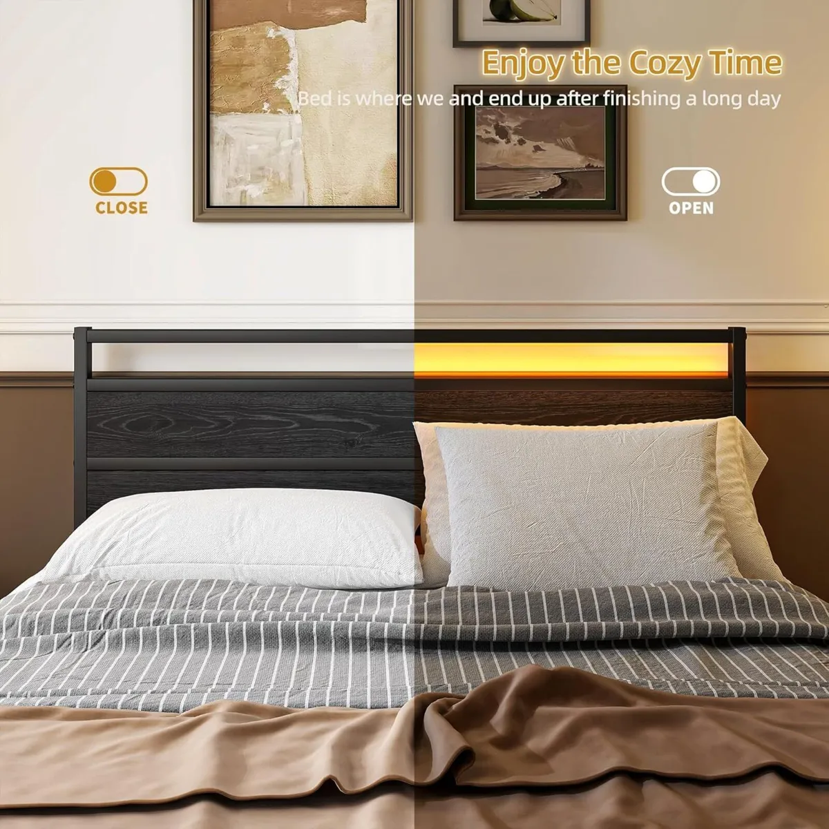 King Size Bed Frame with Headboard LED Lights - Image 4