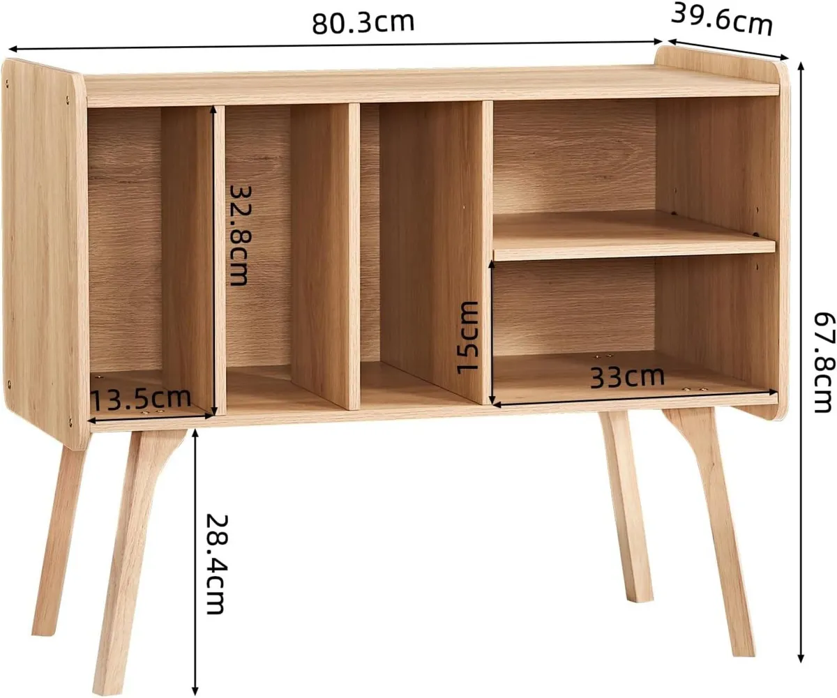 Natural Record Player Stand with 4 Cabinet Holds - Image 3