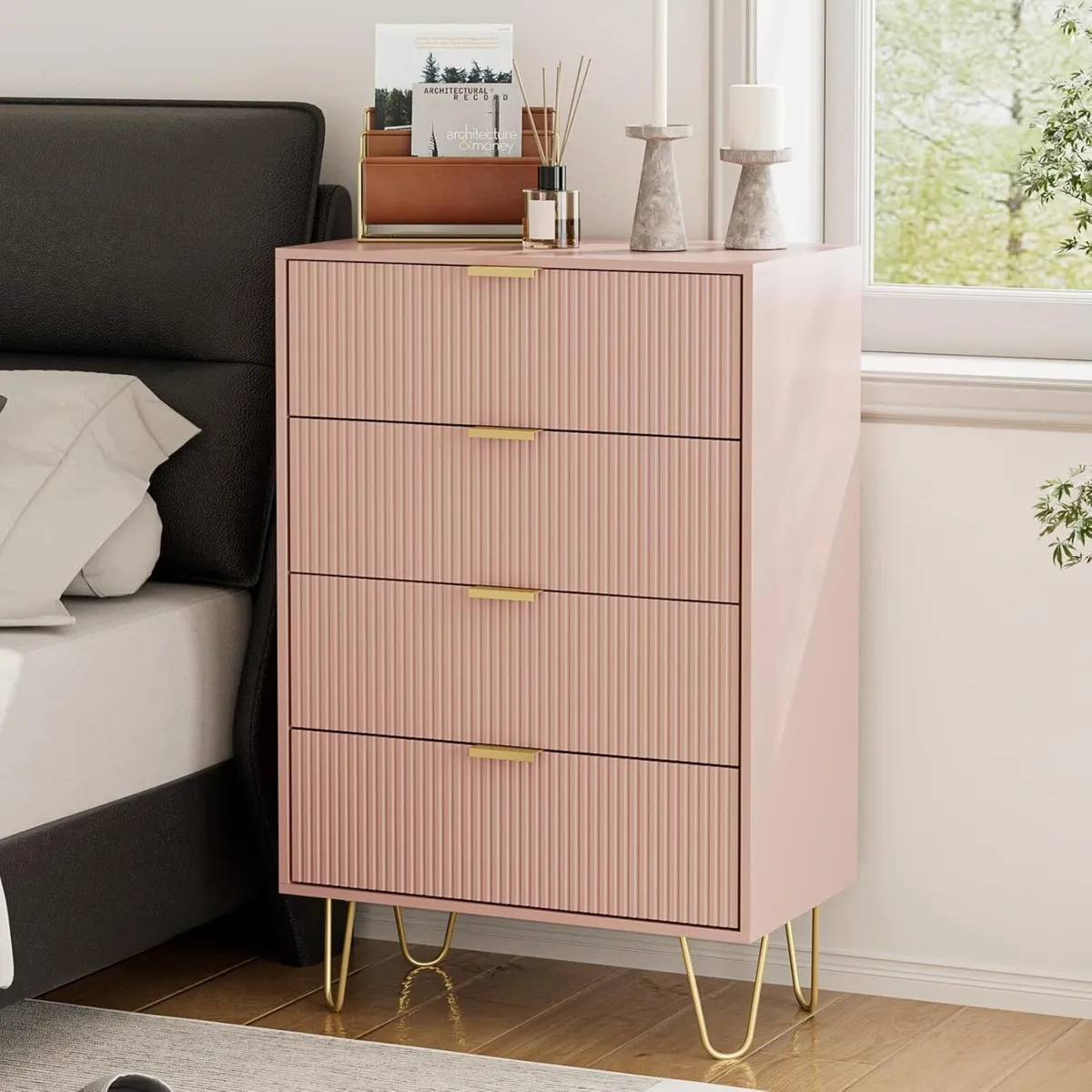 Pink Chest of 4 Drawers for Bedroom 60x34x91cm - Image 1