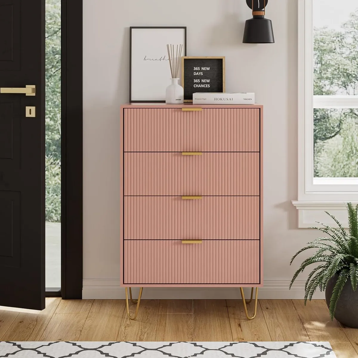 Pink Chest of 4 Drawers for Bedroom 60x34x91cm - Image 4