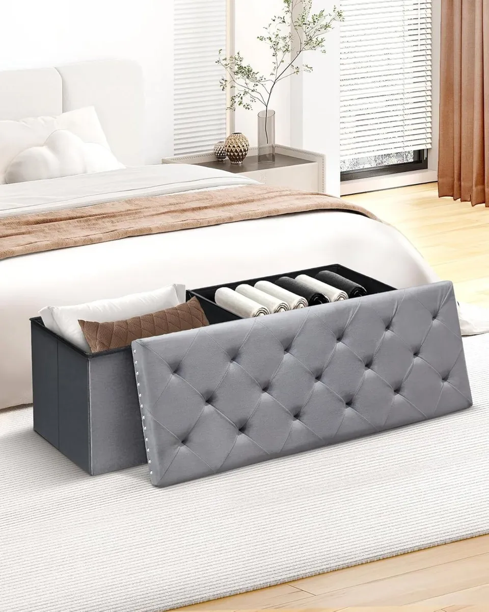 Ottoman Storage Box Folding Tufted Ottomans with - Image 2