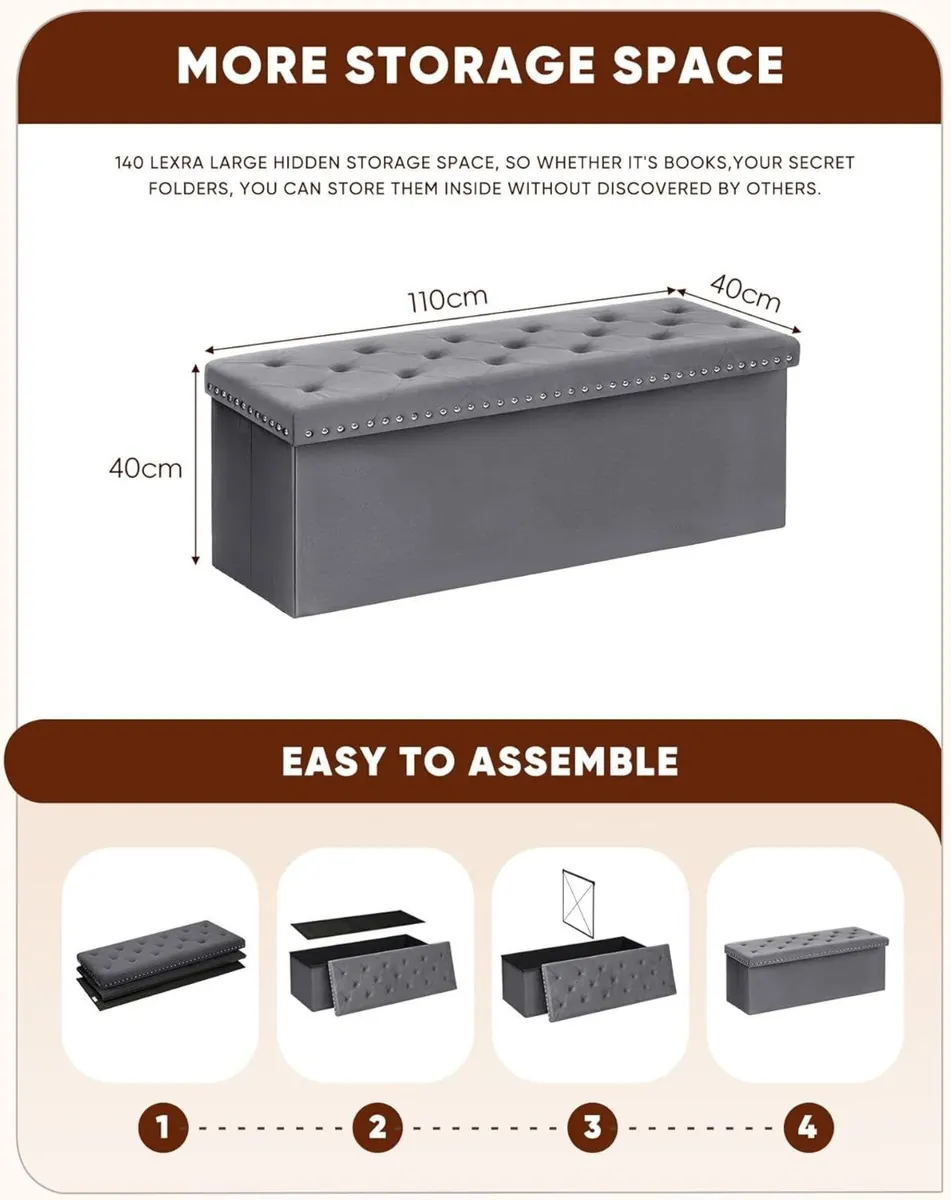Ottoman Storage Box Folding Tufted Ottomans with - Image 3