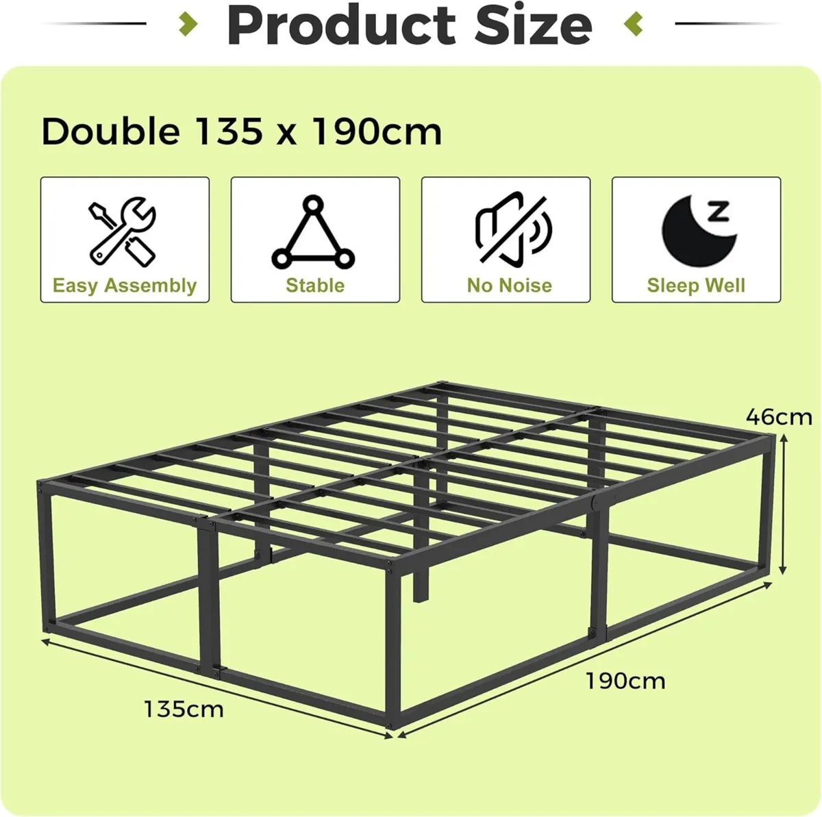 46 cm High Double Bed Frame 135x190 Heavy Duty - Image 2