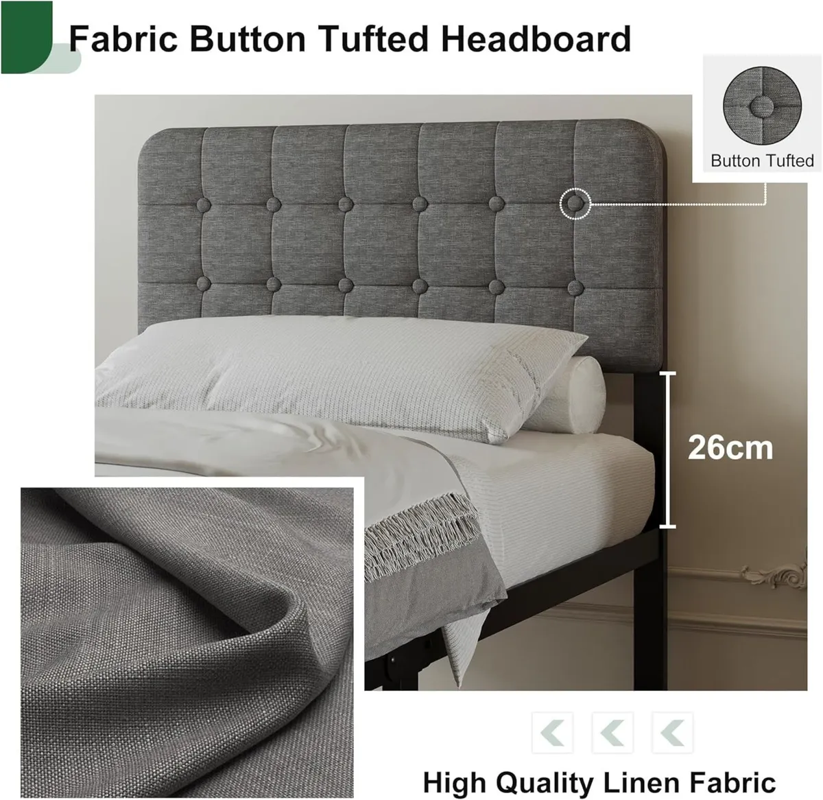 3ft Single Bed Frame with Upholstered Headboard - Image 3