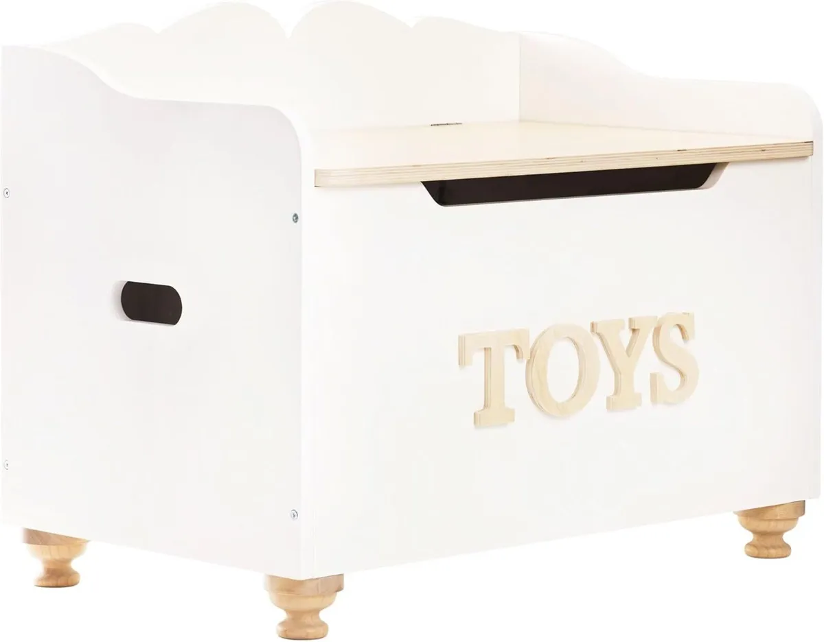 - Kids Toy Box for Toys White Wooden Storage with - Image 1