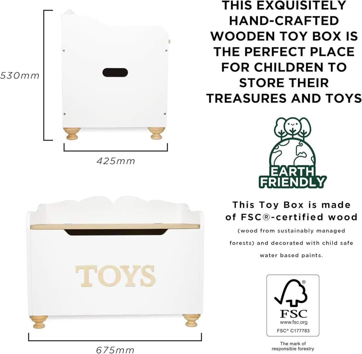 - Kids Toy Box for Toys White Wooden Storage with - Image 3