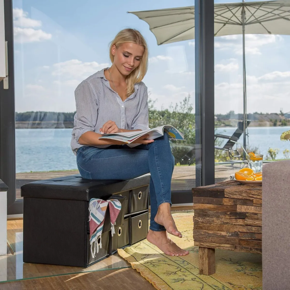 Folding Storage Ottoman Foldaway Seat with 6 - Image 2