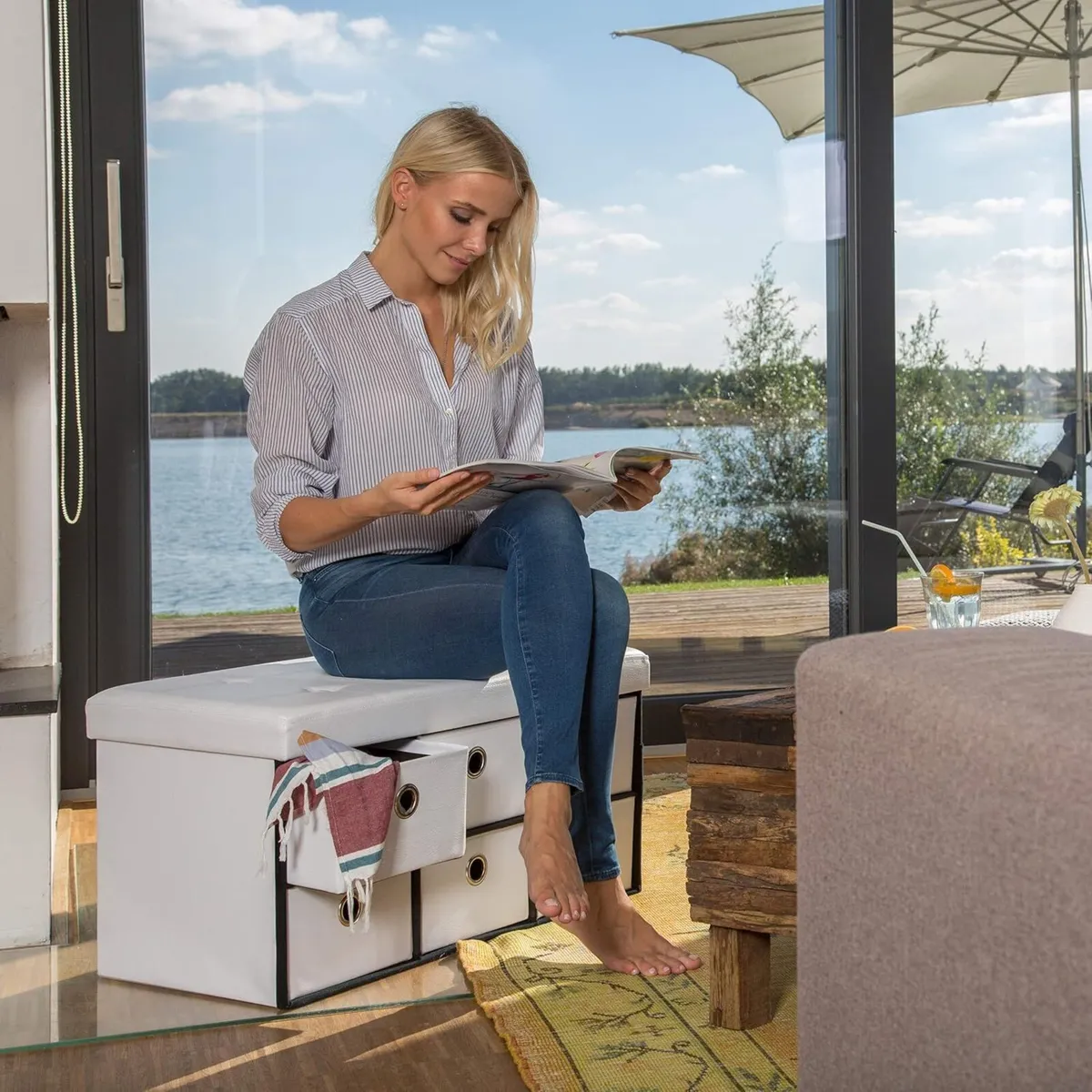 Folding Storage Ottoman Foldaway Seat with 6 - Image 4