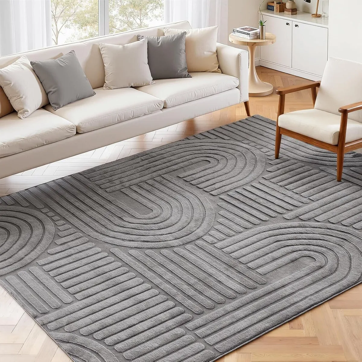Washable Living Room Rugs Grey Non Slip Area Rug - Image 1
