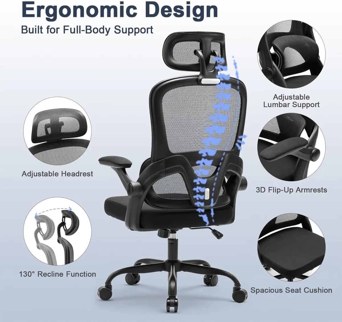 Ergonomic Office Chair with 3D Armrests Adjustable - Image 3