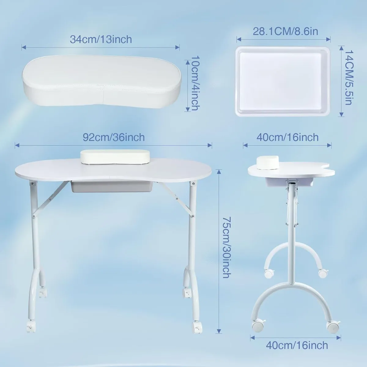 Protable Nail Desk with Drawer Foldable Manicure - Image 3