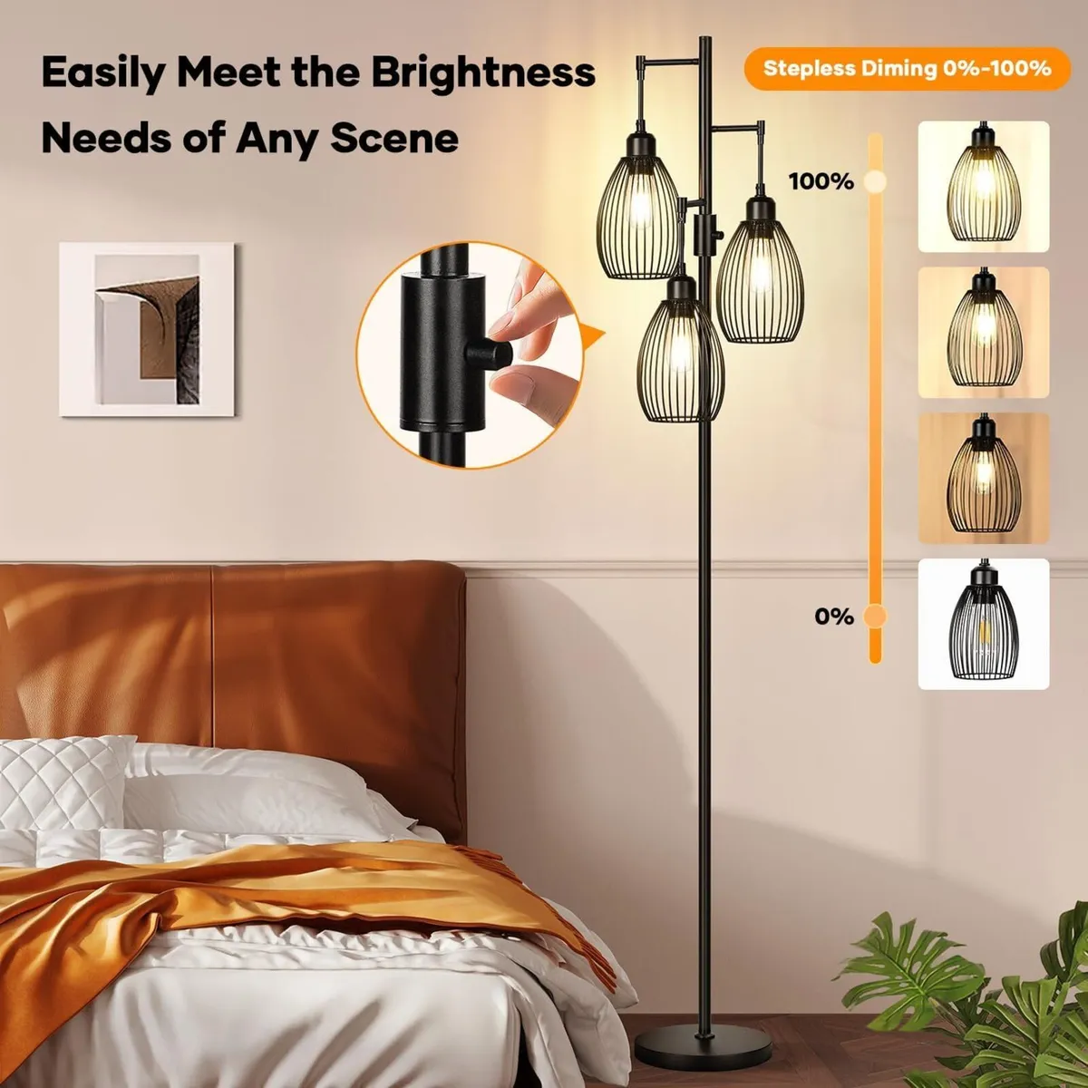 Dimmable Floor Lamp 3 x 800LM LED Edison Bulbs - Image 3