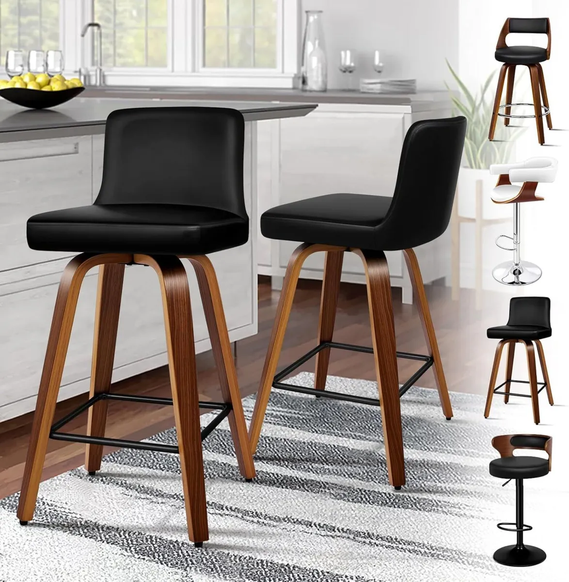 Bar Stools Set of 2 Thick Padded Barstools - Image 1