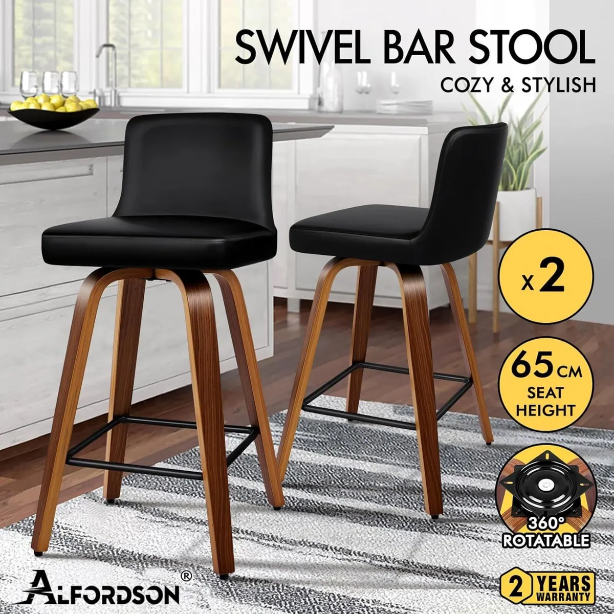 Bar Stools Set of 2 Thick Padded Barstools - Image 4