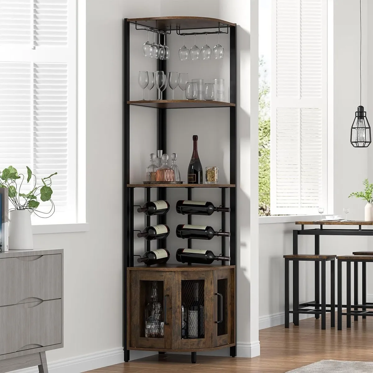 Corner Bar Cabinet with Glass Holder 4 Tier - Image 2