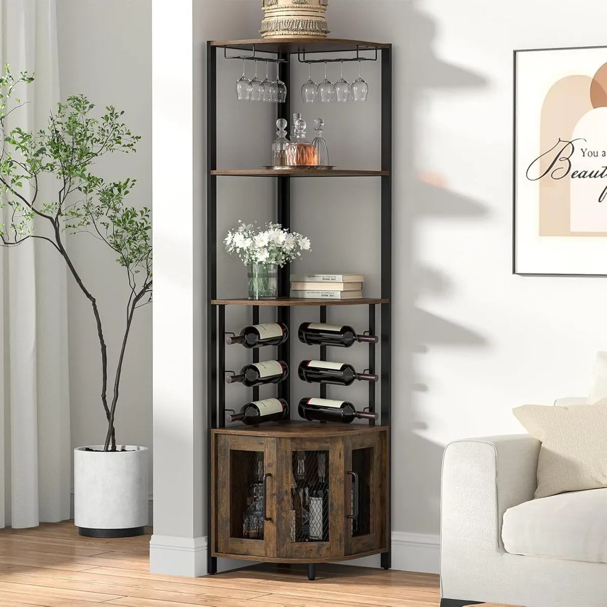 Corner Bar Cabinet with Glass Holder 4 Tier - Image 4