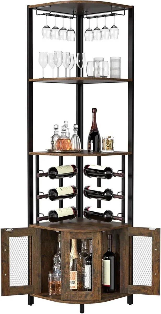 Corner Bar Cabinet with Glass Holder 4 Tier - Image 1