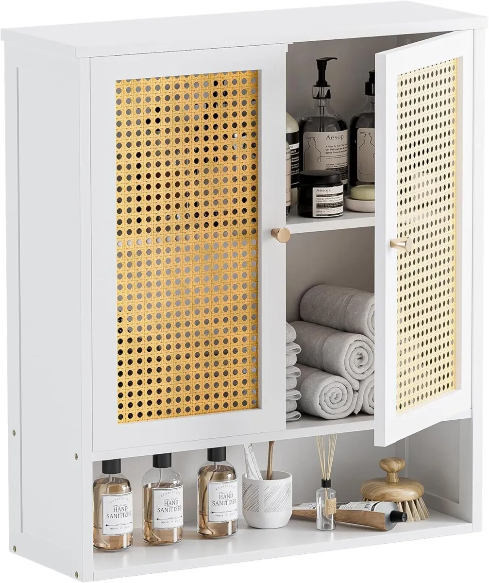 Bamboo Medicine Cabinet Rattan Bathroom Wall Over - Image 1