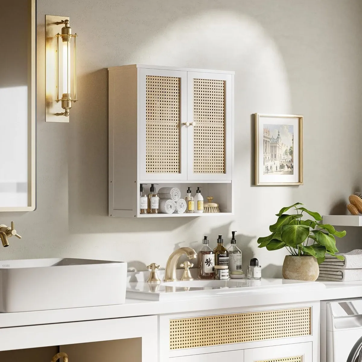 Bamboo Medicine Cabinet Rattan Bathroom Wall Over - Image 2