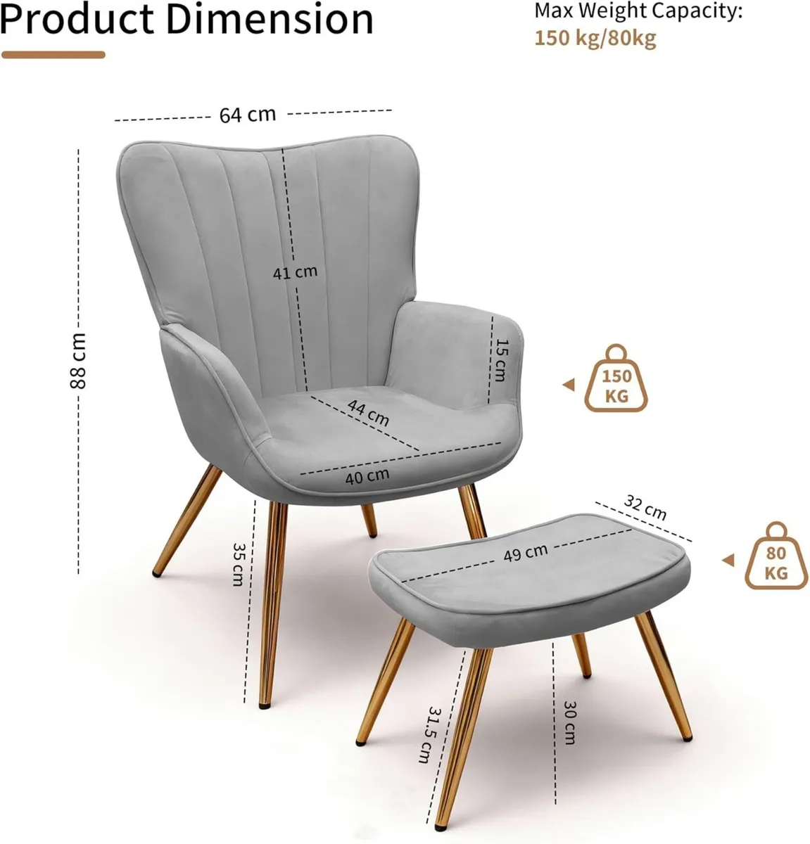 Modern Armchair with Footstool Wing Back Accent - Image 2