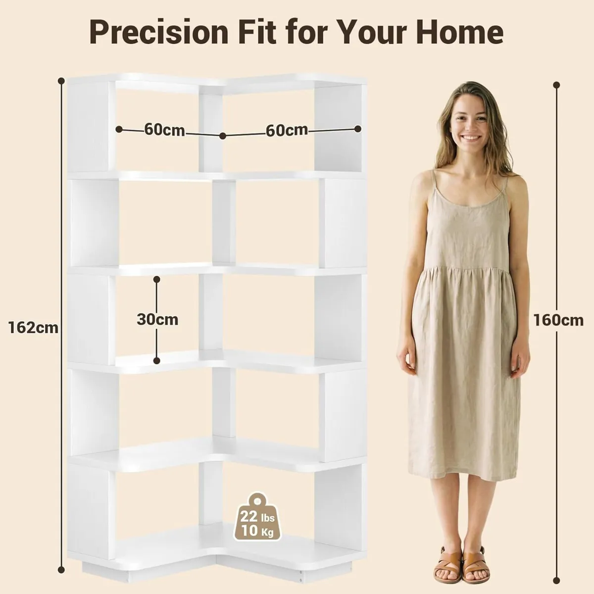 5-Tier Corner Bookshelf L-Shaped Bookcase - Image 3