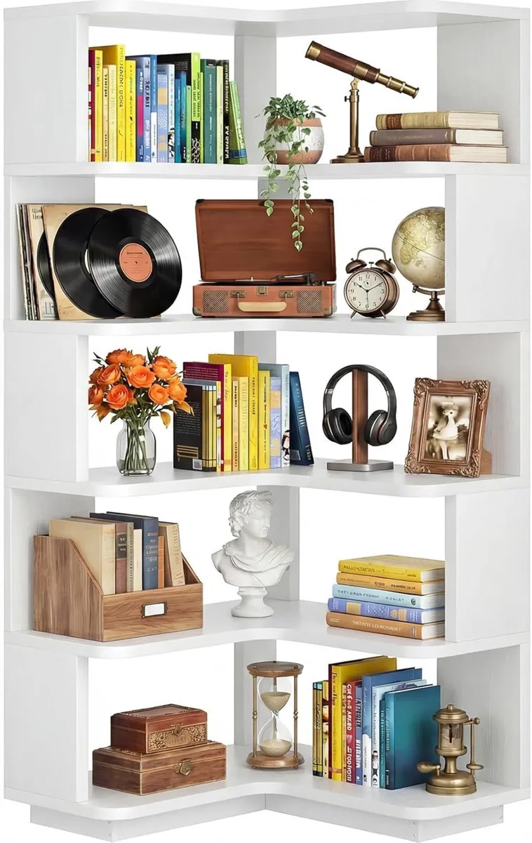 5-Tier Corner Bookshelf L-Shaped Bookcase - Image 1