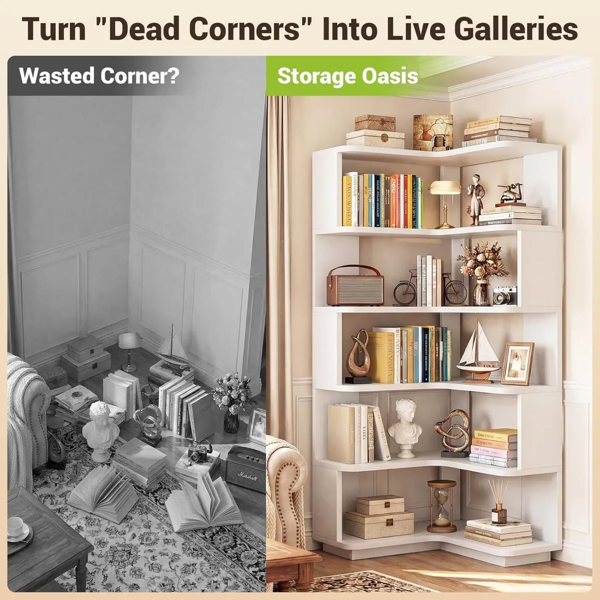 5-Tier Corner Bookshelf L-Shaped Bookcase - Image 4