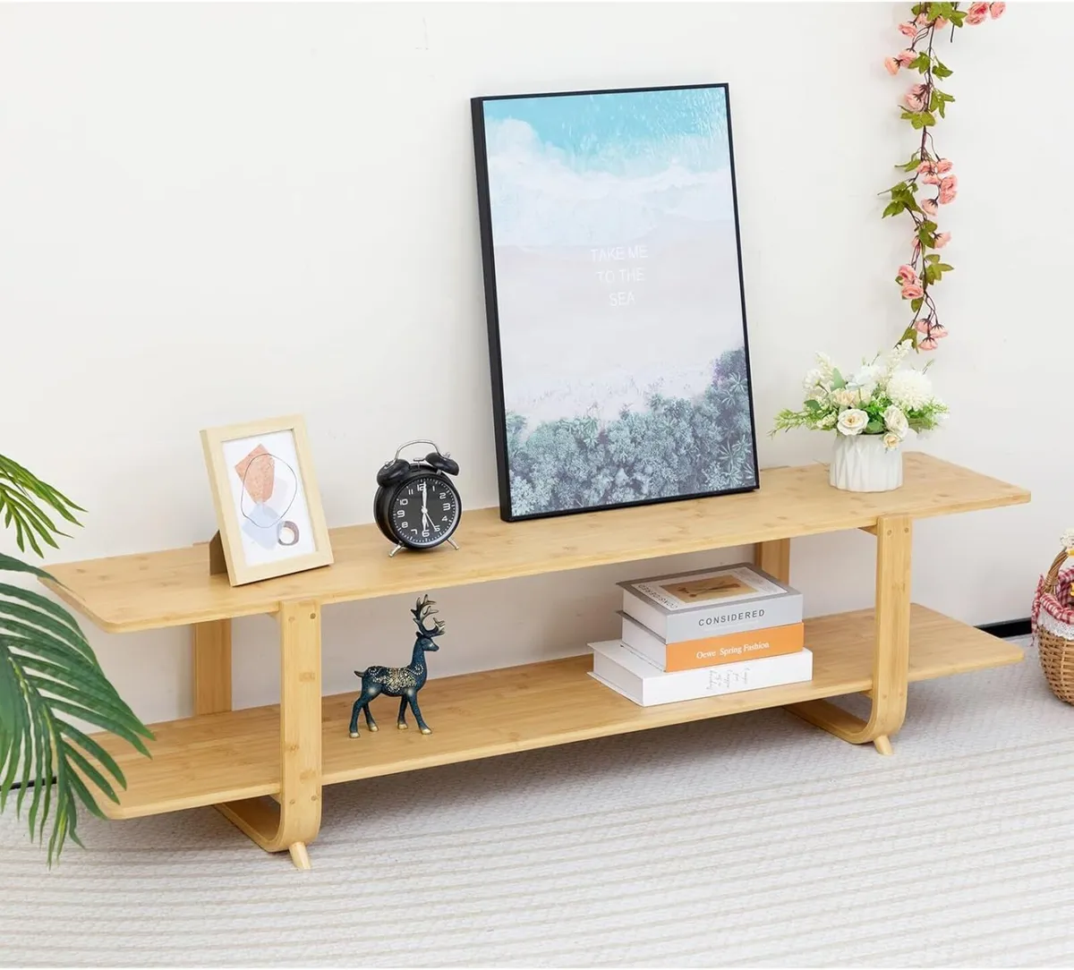 Low TV Table Bench 140cm Small Cabinet 2-Tier - Image 2