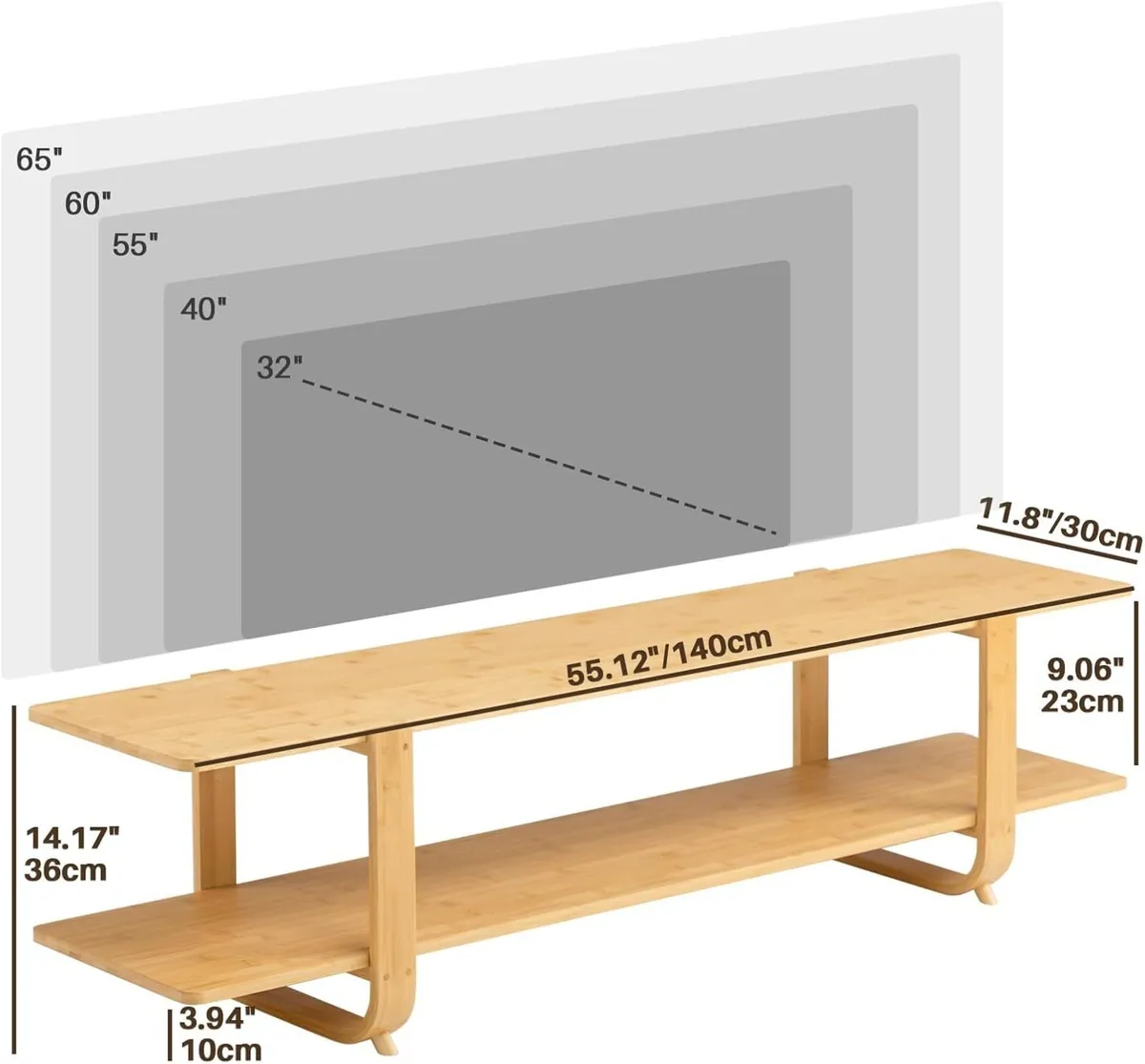 Low TV Table Bench 140cm Small Cabinet 2-Tier - Image 3